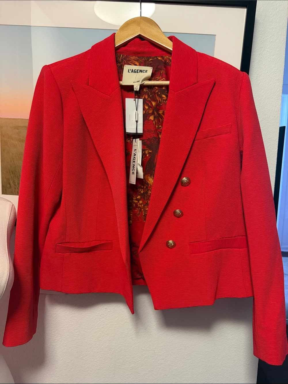 NWT L'Agence Brooke Double-Breasted Crop Blazer in Fire Red. SIZE 10 - Picture 5 of 10